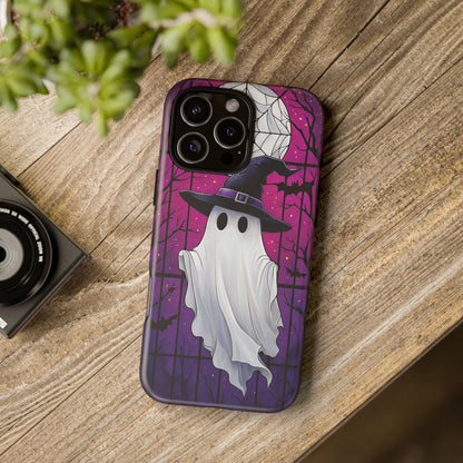 Stylized Halloween Illustration of a Ghost in Stained Glass  phone case design.
