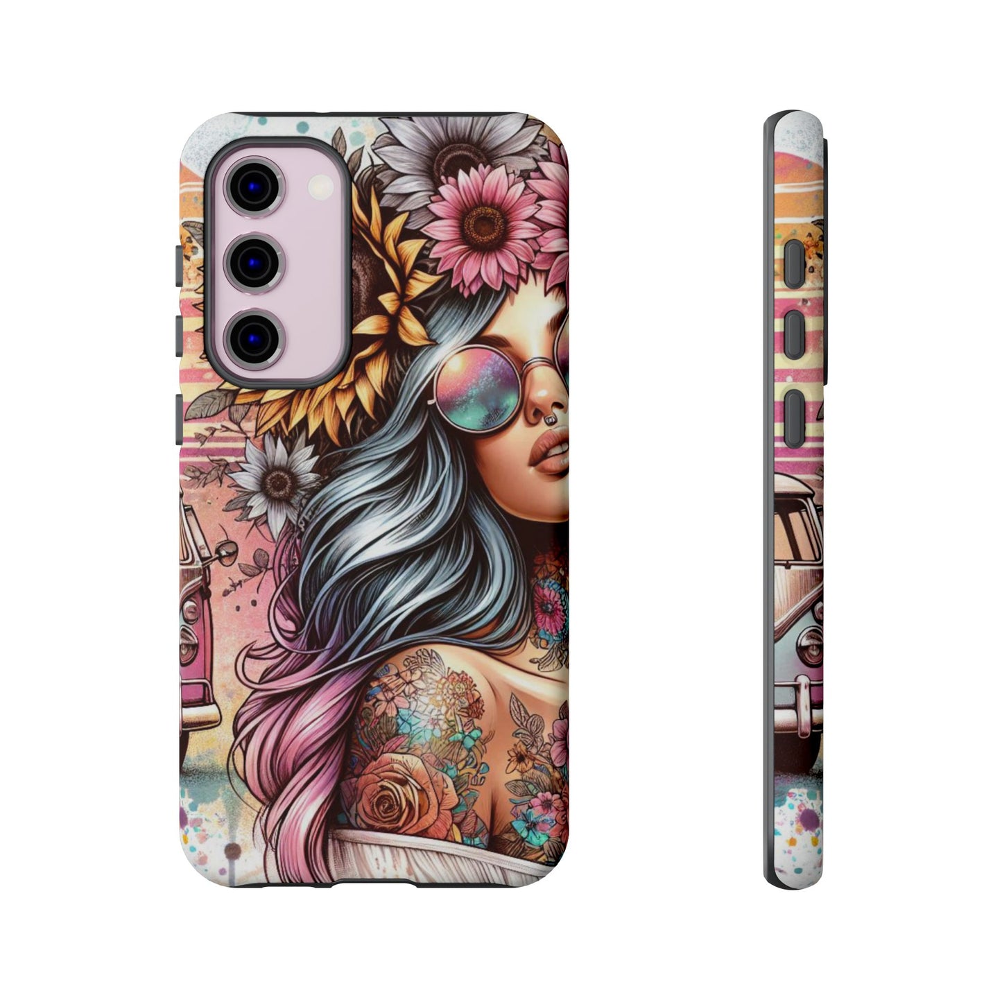 Retro Boho Wanderer – Sunflower Hippie Van Mobile Cover