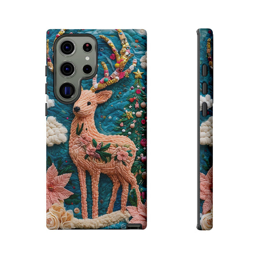 Whimsical Textile Art Featuring Intricate Peach-Colored Deer phone case design.