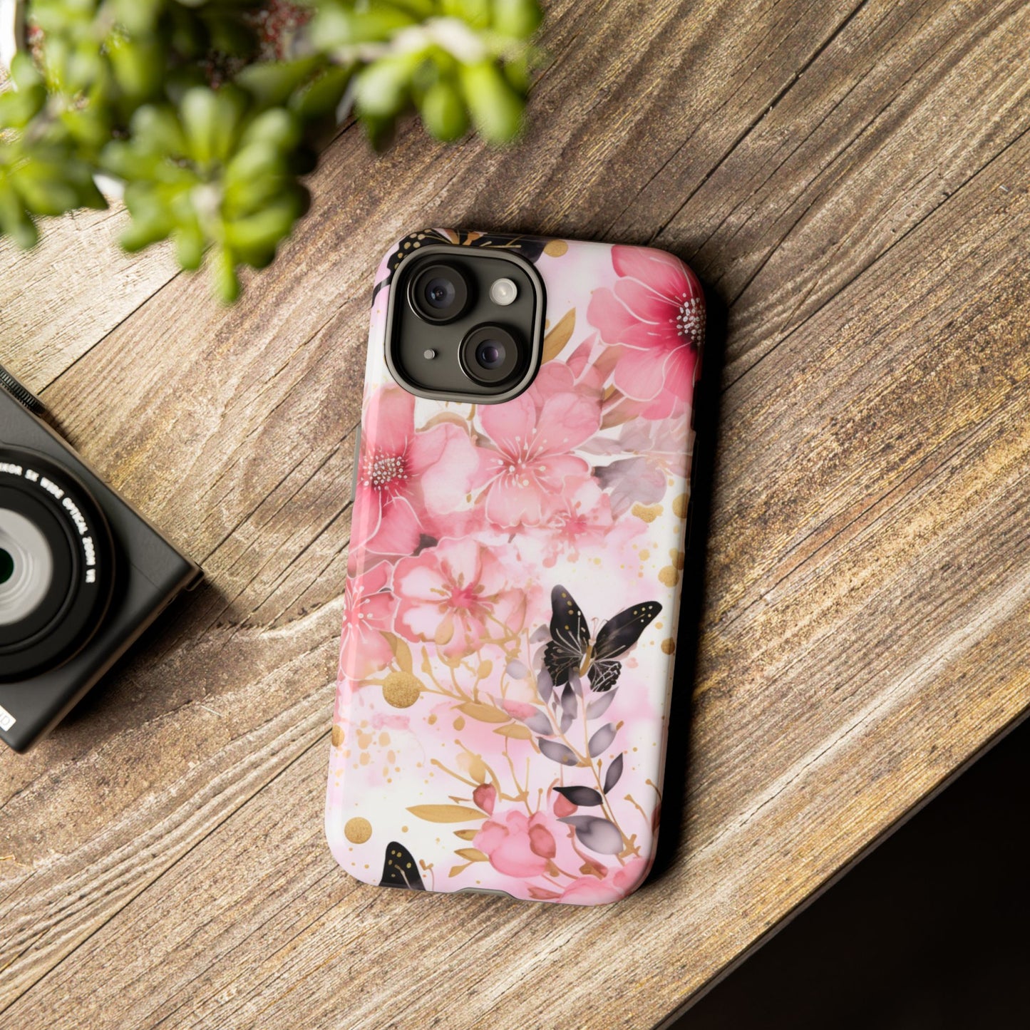 Pink Blossom & Gold Butterfly Mobile Case