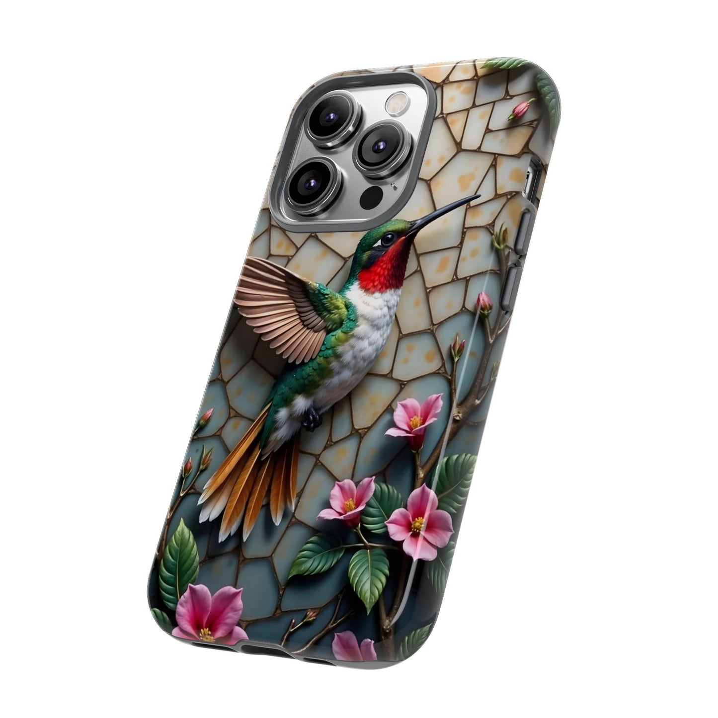 Vivid Hummingbird with Blossoming Branches | Artistic Mosaic Style