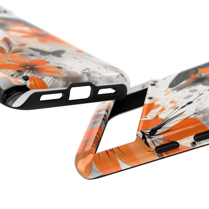 Bold Butterfly & Floral Splash Mobile Cover – Black & Orange Aesthetic