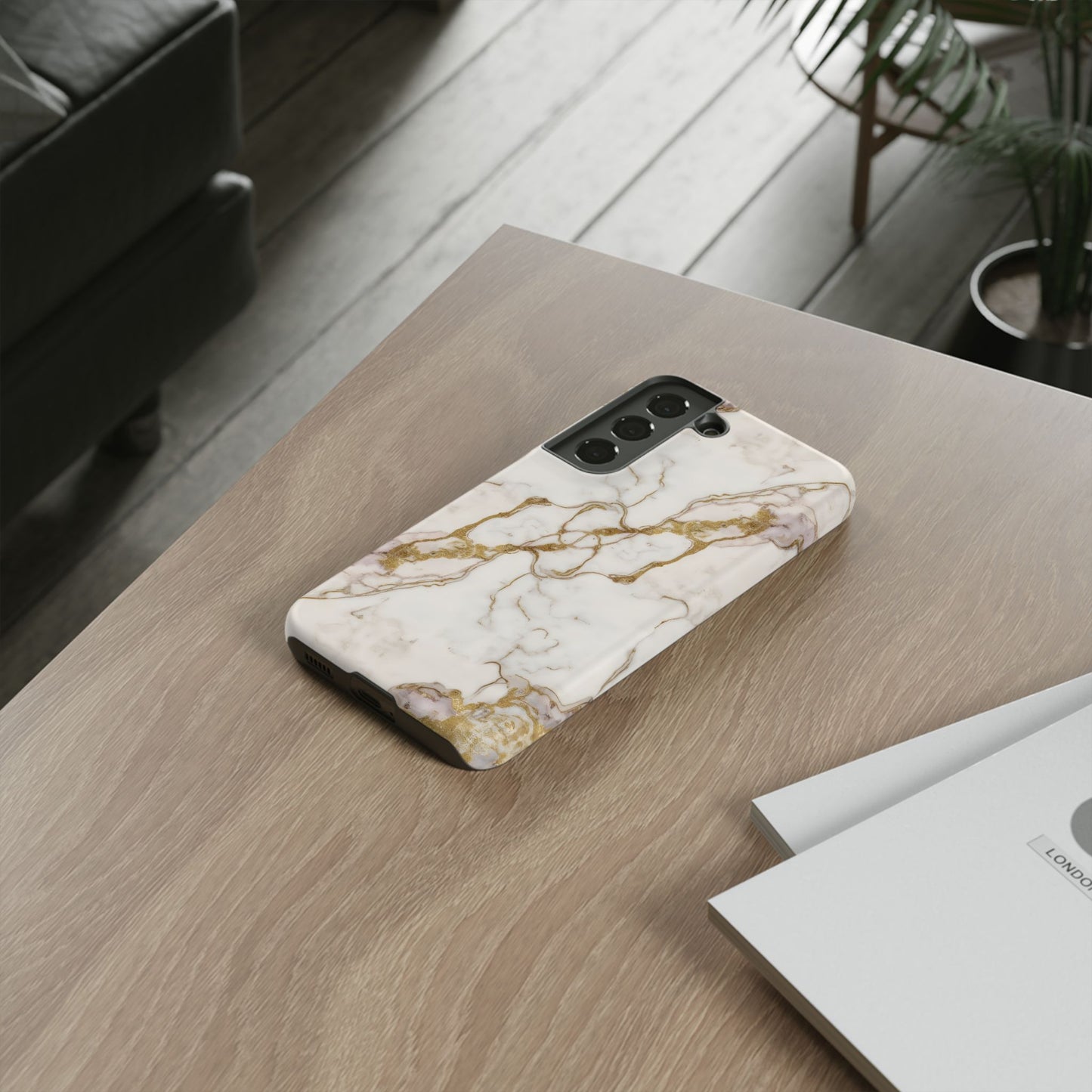 Elegant White and Gold Marble Case Design