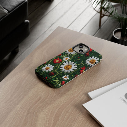 Knitted Pattern With Diamonds And Festive Motifs On Navy phone case design.