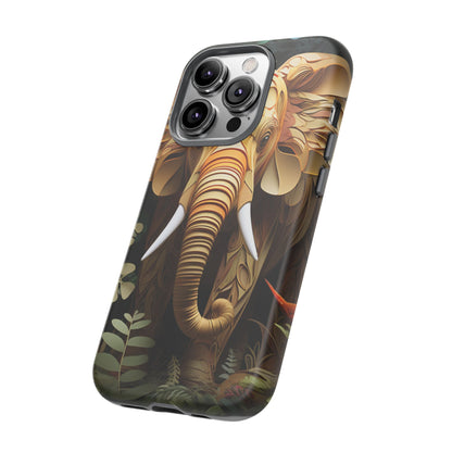 Golden Jungle Elephant Mobile Cover – Intricate Paper Art Design