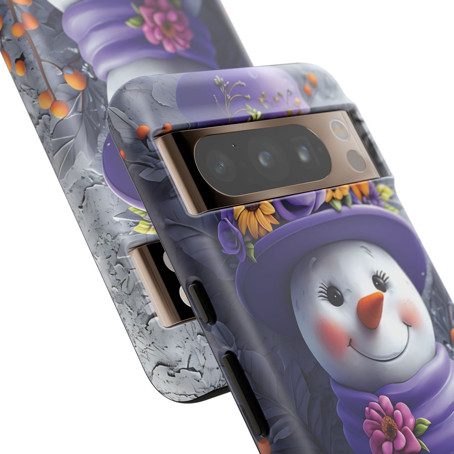 Cheerful Snowman With Colorful Floral Hat And Scarf phone case design