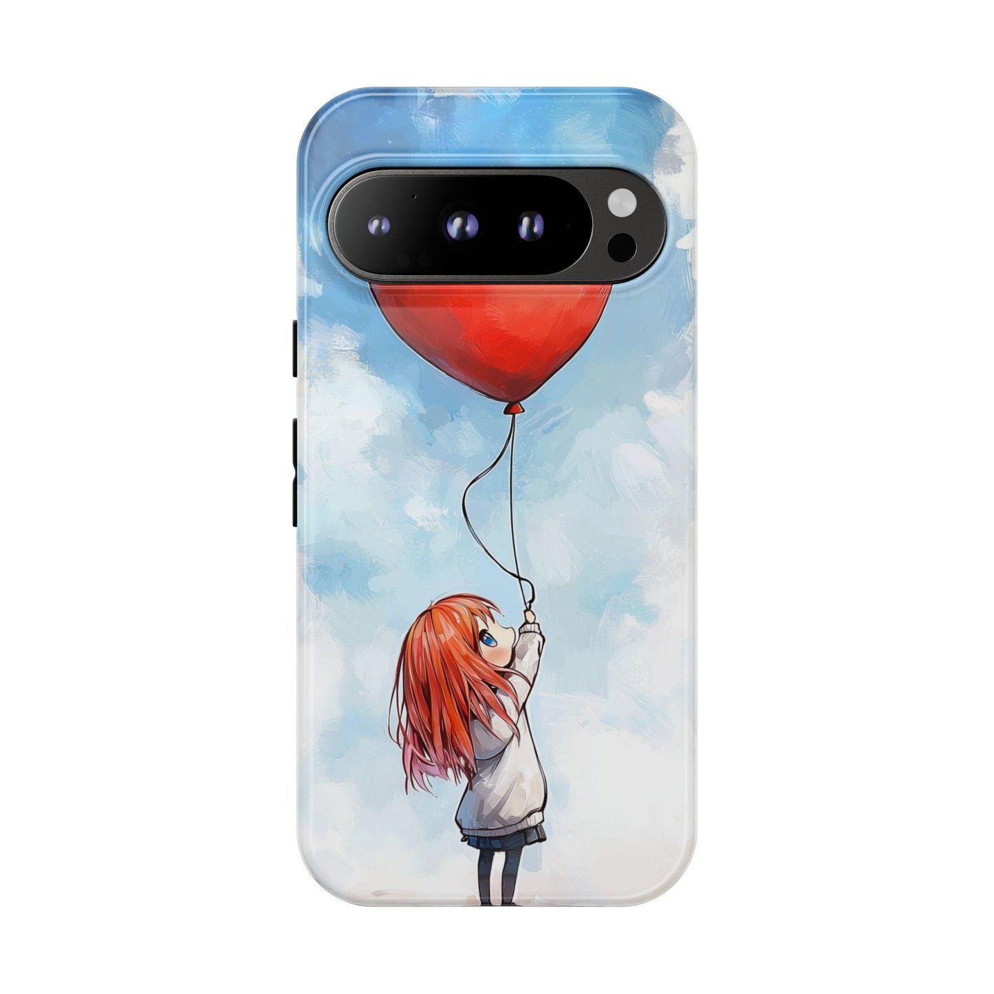 Anime Girl with Heart Balloon Phone Case – Cute & Inspirational Design for iPhone, Google Pixel & Samsung
