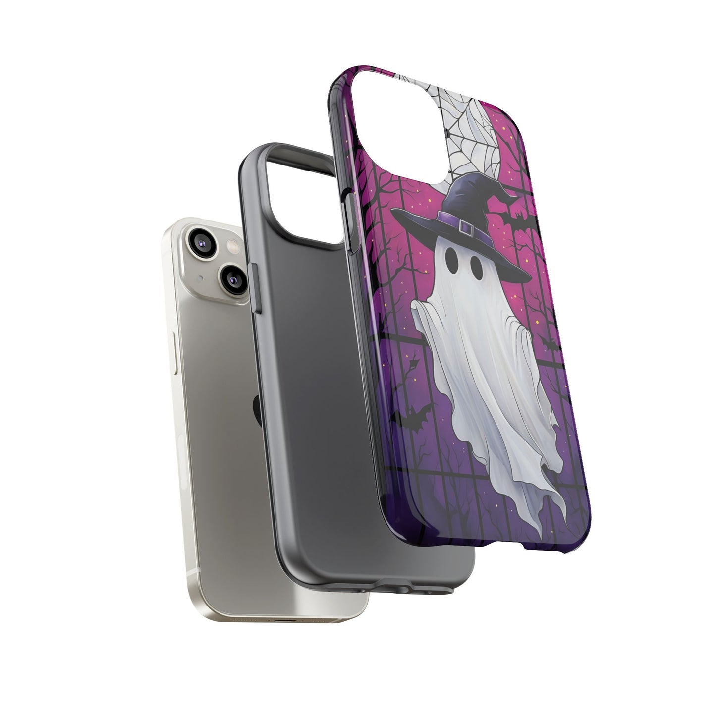 Stylized Halloween Illustration of a Ghost in Stained Glass  phone case design.
