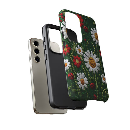 Knitted Pattern With Diamonds And Festive Motifs On Navy phone case design.