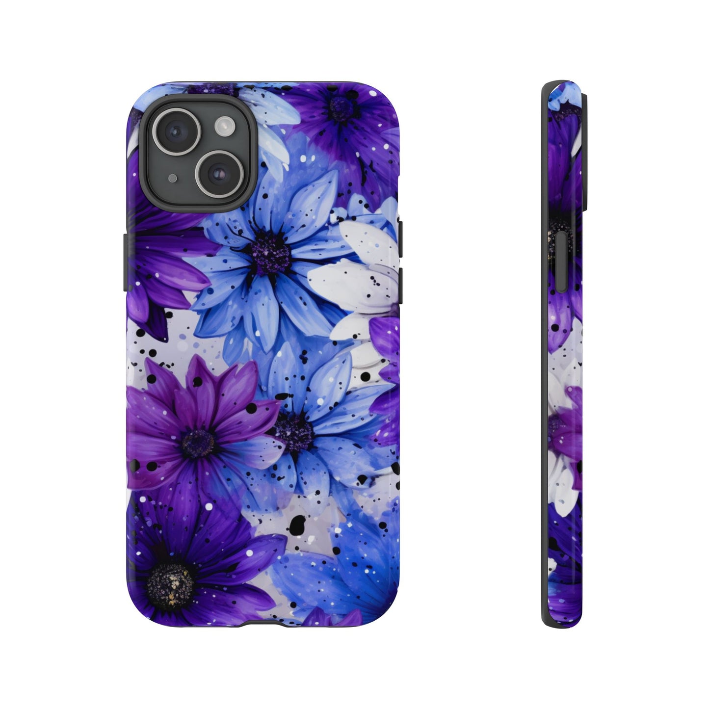 Blue & Purple Floral Splash Mobile Cover – Elegant Artistic Flowers