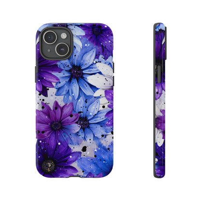 Blue & Purple Floral Splash Mobile Cover – Elegant Artistic Flowers