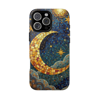 Golden Crescent: Mosaic Moon and Starry Night