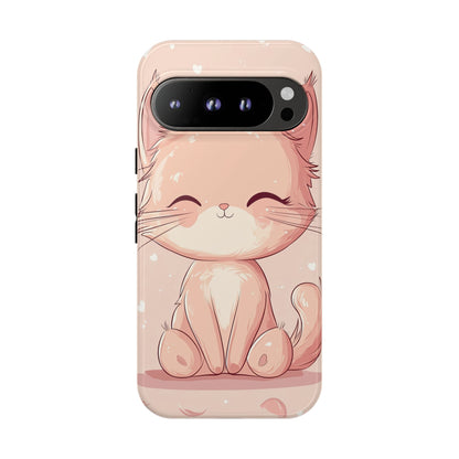 Kawaii Blush Kitty – Chibi Anime Cat Phone Case for iPhone, Samsung & Pixel
