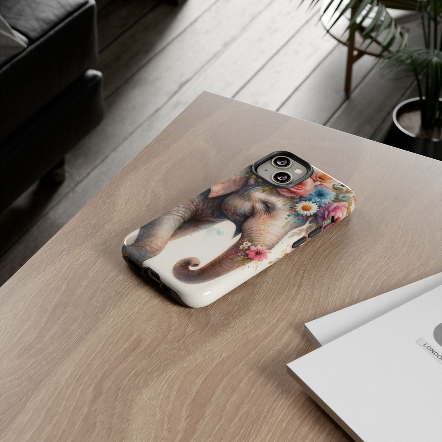 Joyful Floral Elephant Mobile Cover – Whimsical Watercolor Art