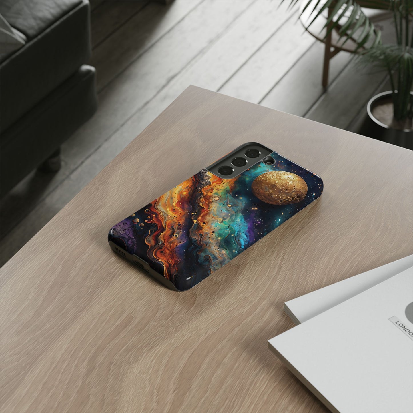 Cosmic Abstract Artwork With Dynamic Swirling Fluid Patterns phone case design.