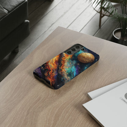 Cosmic Abstract Artwork With Dynamic Swirling Fluid Patterns phone case design.