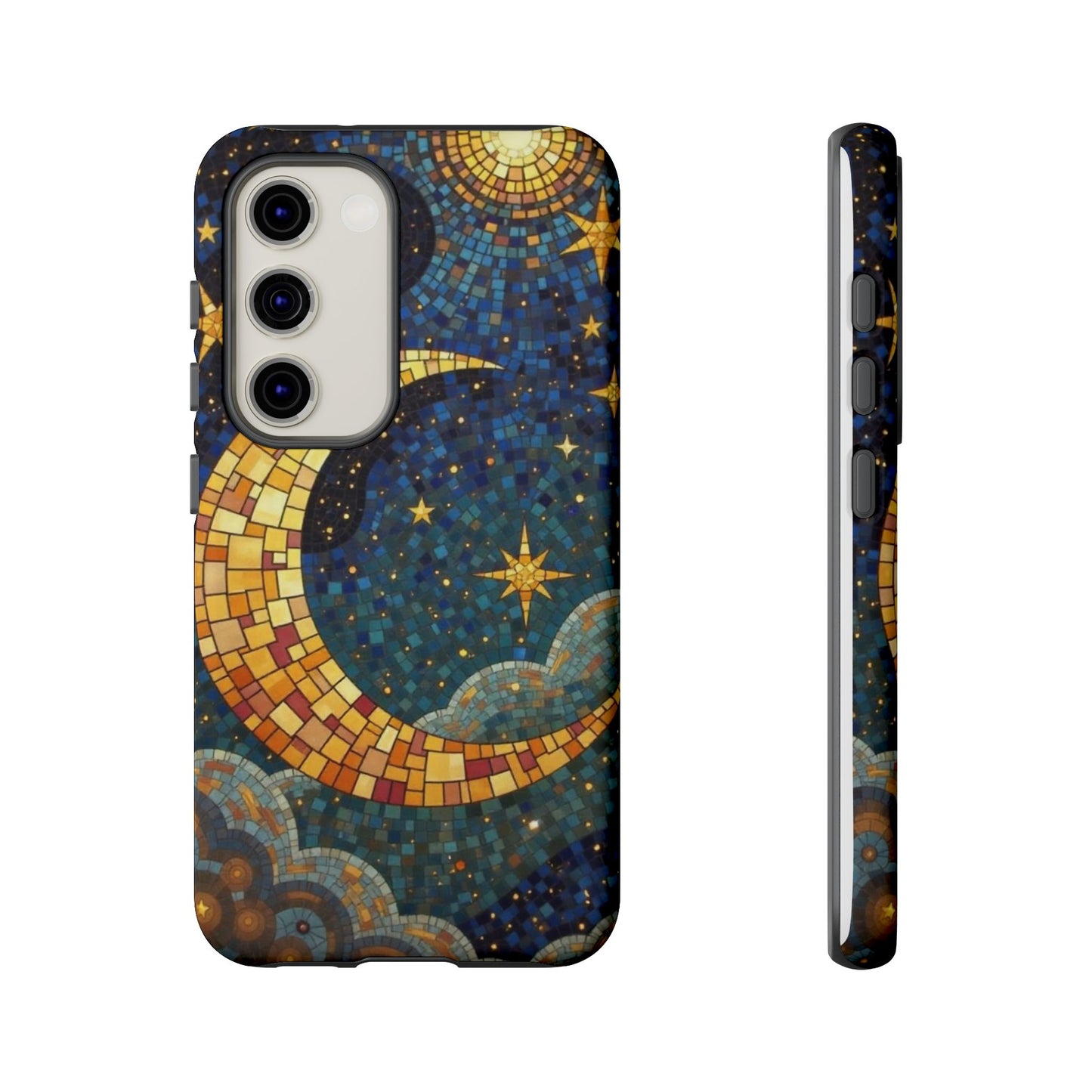 Golden Crescent: Mosaic Moon and Starry Night