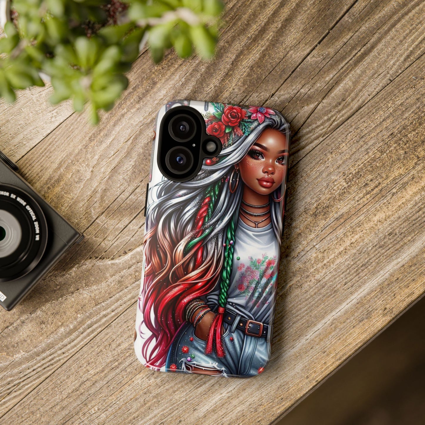 Festive Boho Queen – Holiday Glow & Candy Cane Braids Mobile Cover