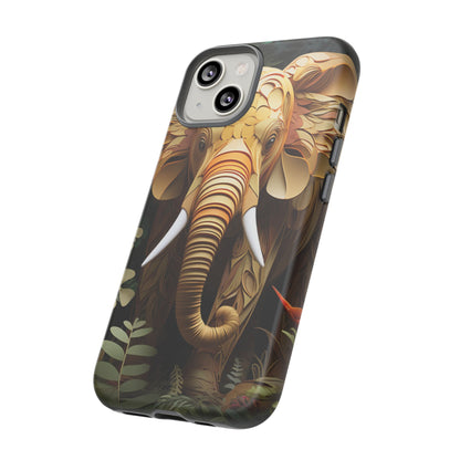 Golden Jungle Elephant Mobile Cover – Intricate Paper Art Design