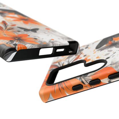 Bold Butterfly & Floral Splash Mobile Cover – Black & Orange Aesthetic