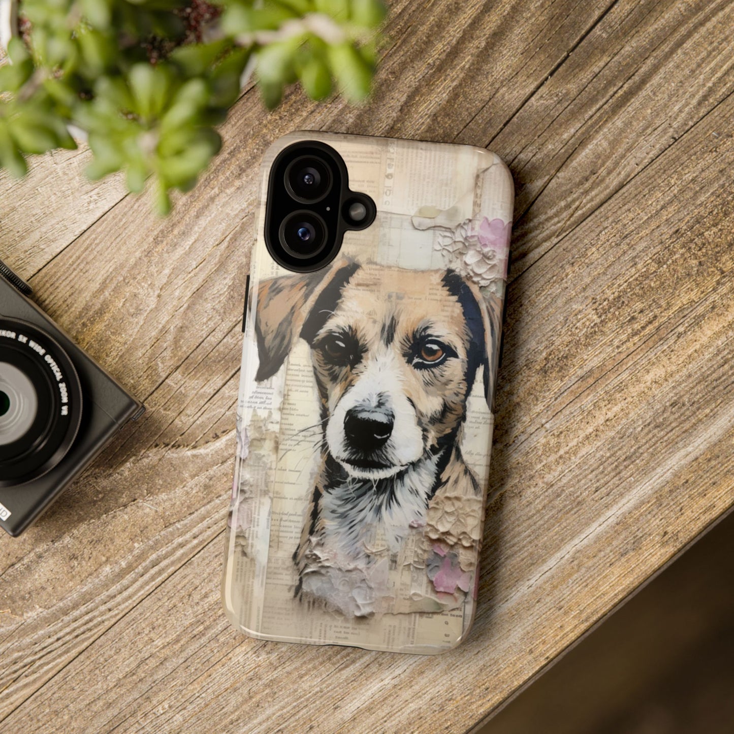 Vintage Collage Dog Portrait Mobile Cover – Artistic Mixed Media Design