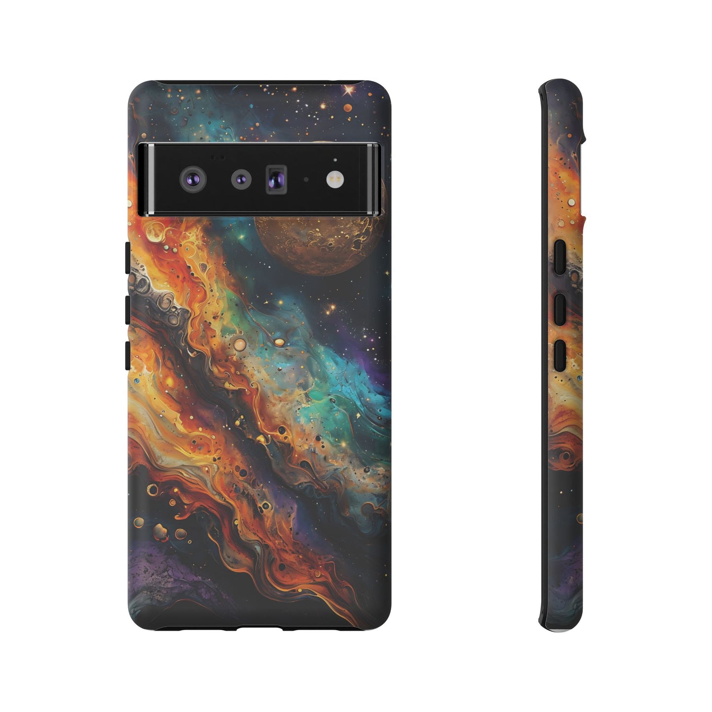 Cosmic Abstract Artwork With Dynamic Swirling Fluid Patterns phone case design.
