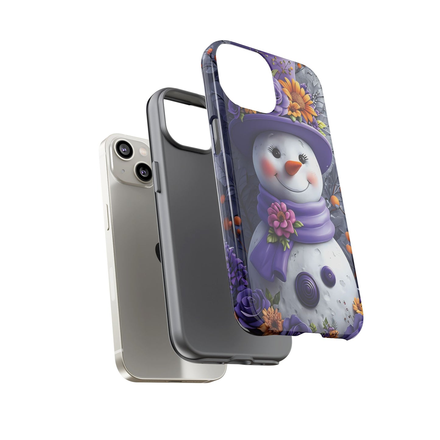 Cheerful Snowman With Colorful Floral Hat And Scarf phone case design