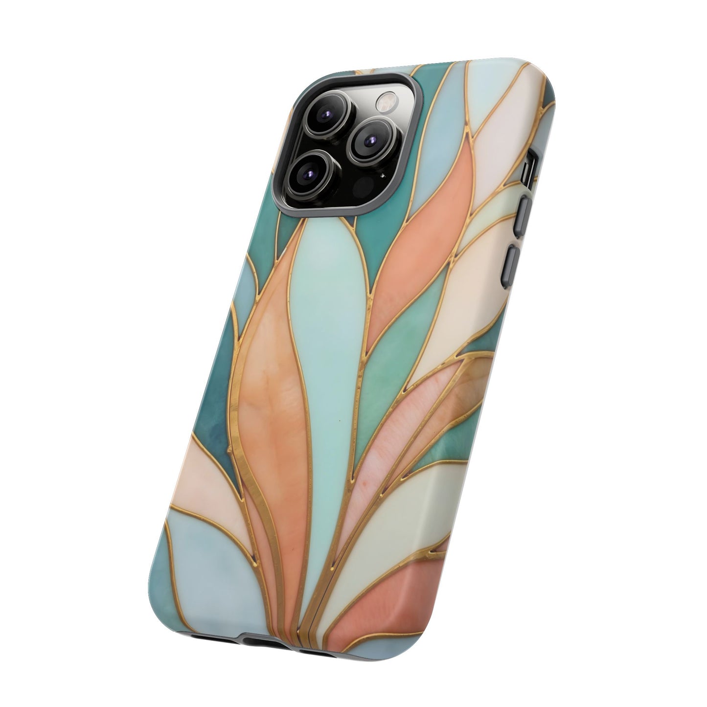 Geometric Leaves: Teal, Peach, and Gold Harmony