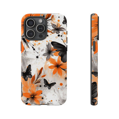 Bold Butterfly & Floral Splash Mobile Cover – Black & Orange Aesthetic
