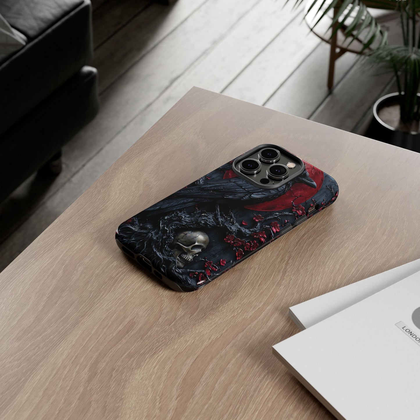 Gothic Sculpture Of Raven On Charcoal Tree Branch phone case design