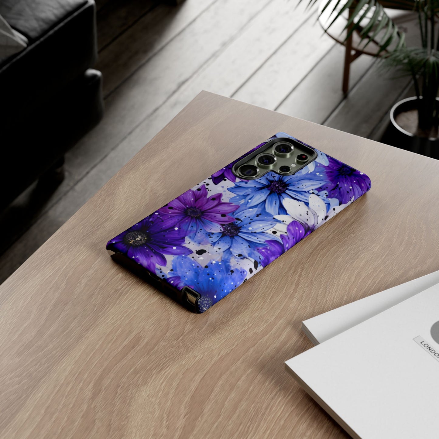 Blue & Purple Floral Splash Mobile Cover – Elegant Artistic Flowers