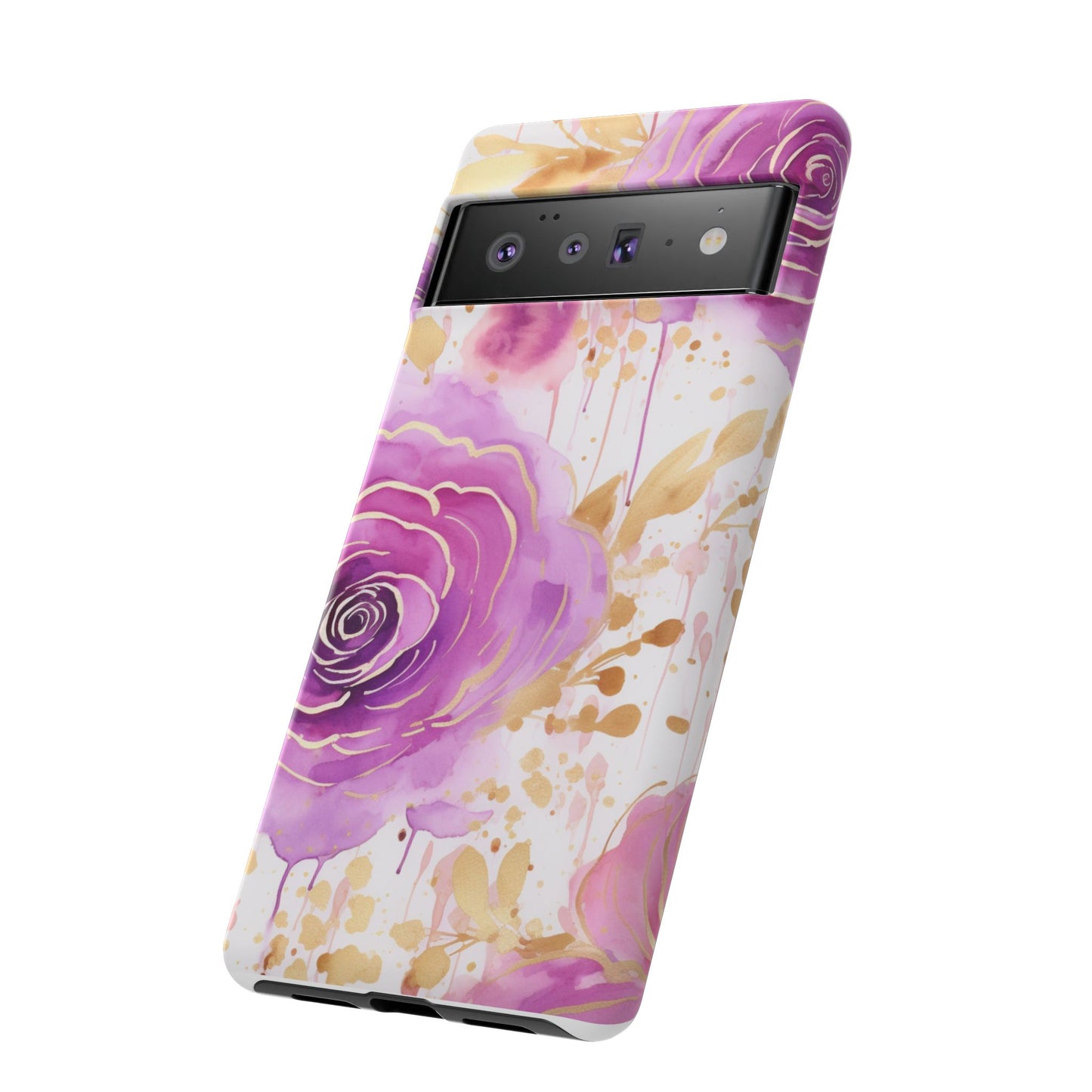 Elegant Purple-Gold Watercolor Rose Mobile Case