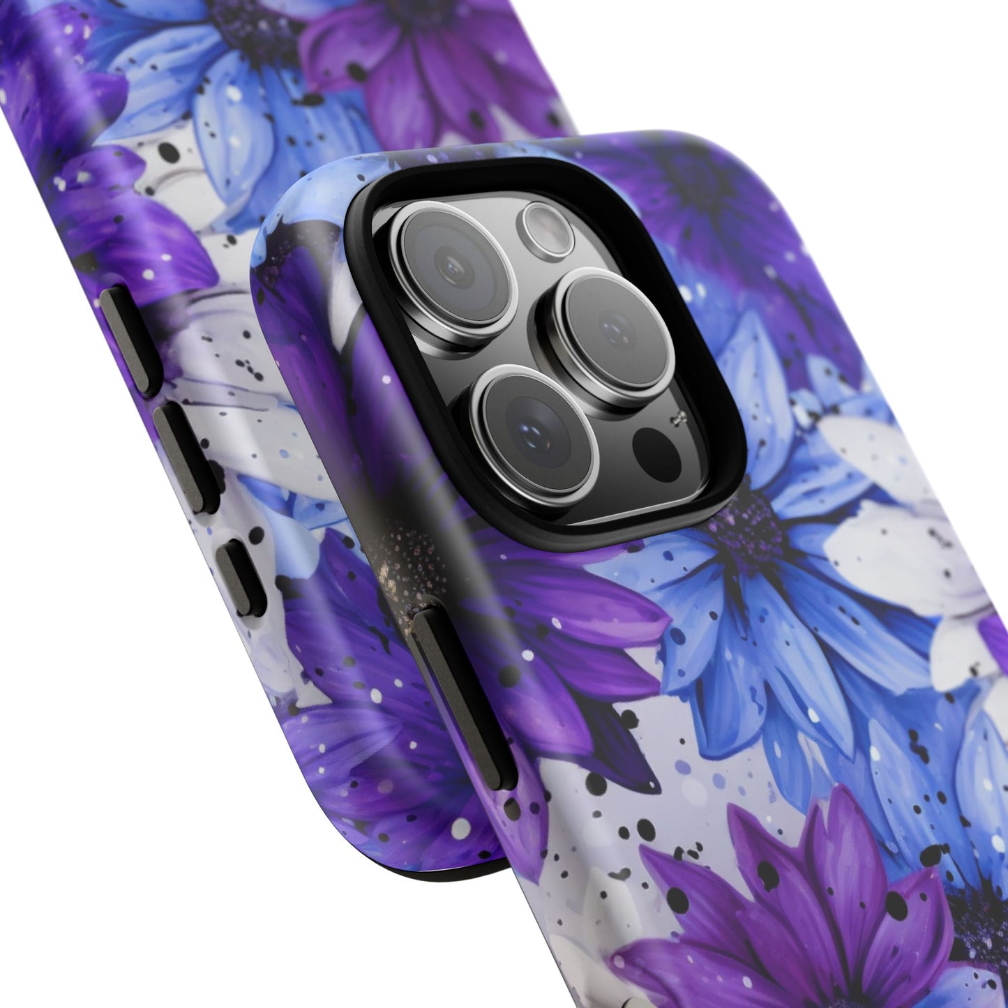 Blue & Purple Floral Splash Mobile Cover – Elegant Artistic Flowers