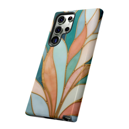 Geometric Leaves: Teal, Peach, and Gold Harmony