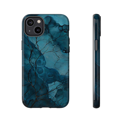 Surreal Abstract Digital Art With Deep Teal And Navy Hues phone case design
