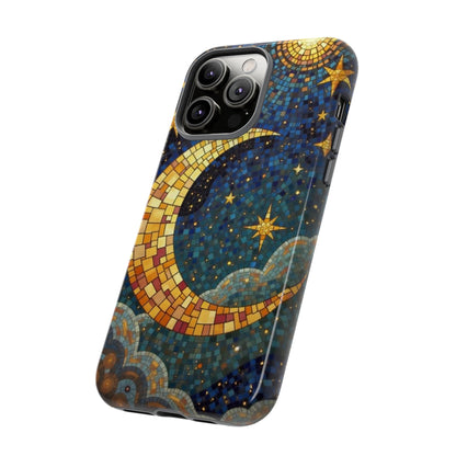 Golden Crescent: Mosaic Moon and Starry Night