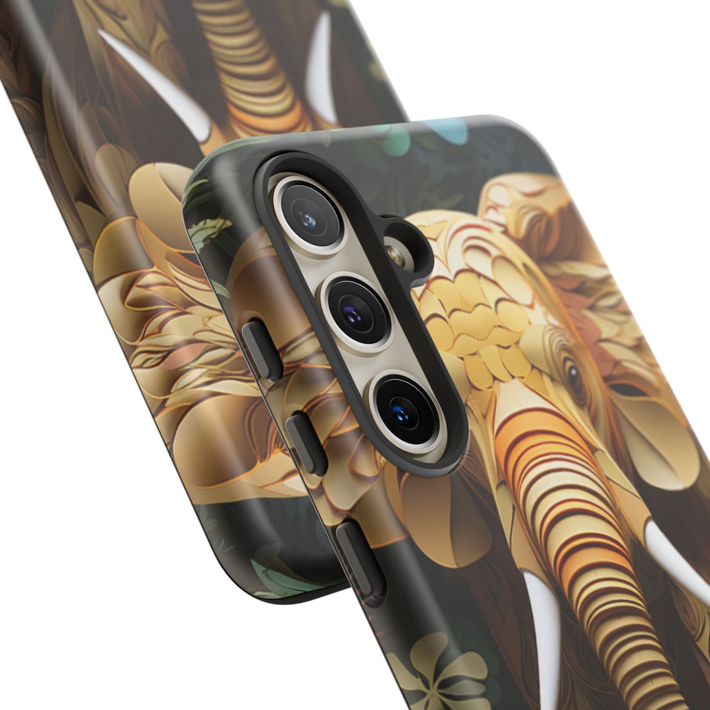 Golden Jungle Elephant Mobile Cover – Intricate Paper Art Design