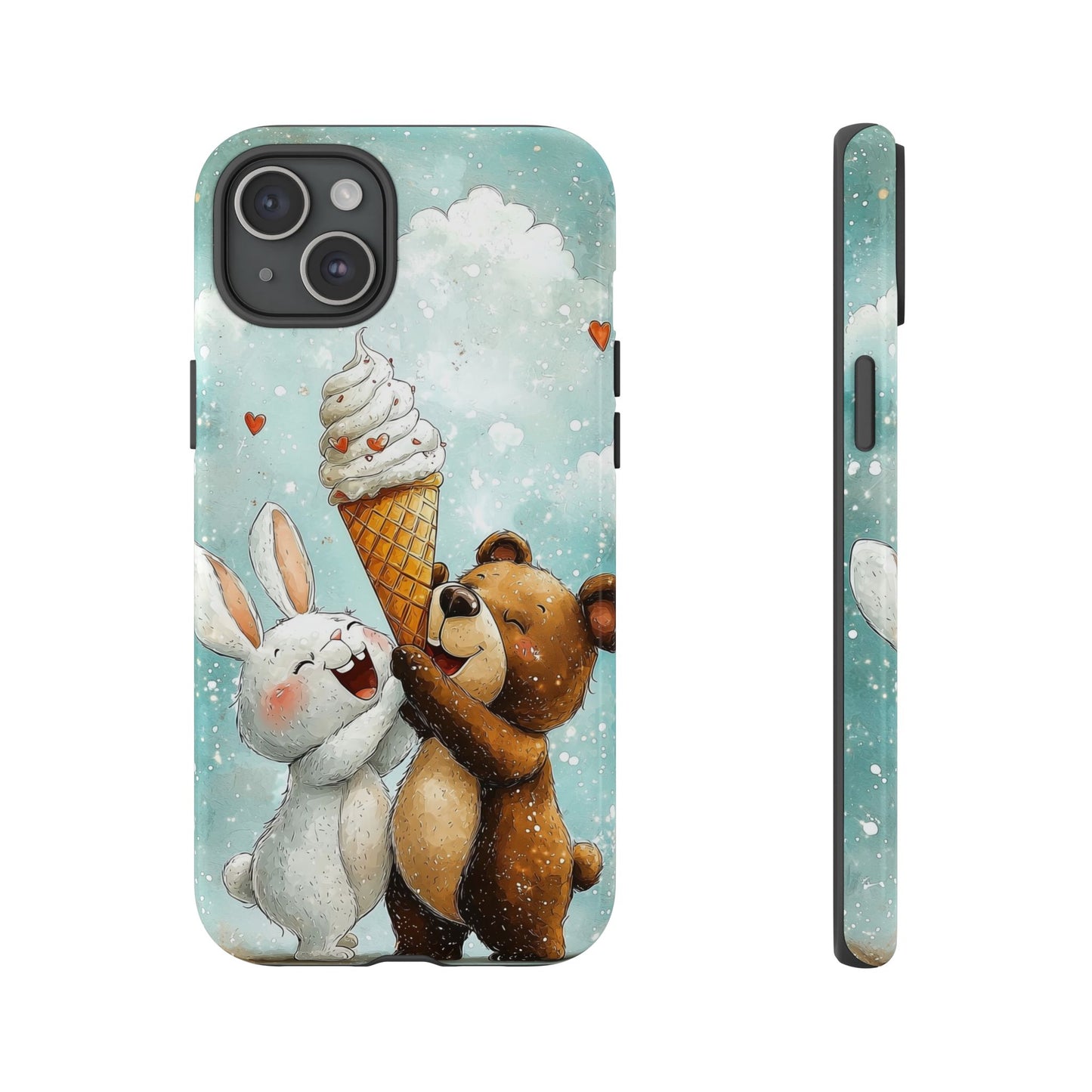 Bear & Bunny Ice Cream Delight - Cute Anime Phone Case for iPhone, Samsung, Google Pixel