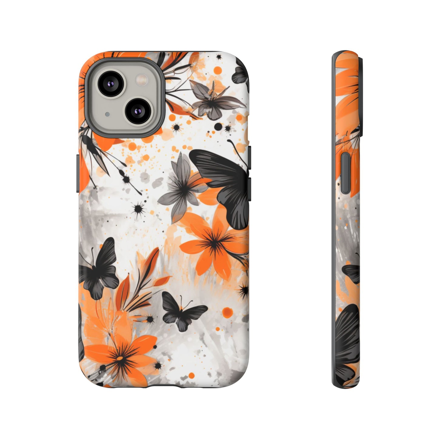 Bold Butterfly & Floral Splash Mobile Cover – Black & Orange Aesthetic