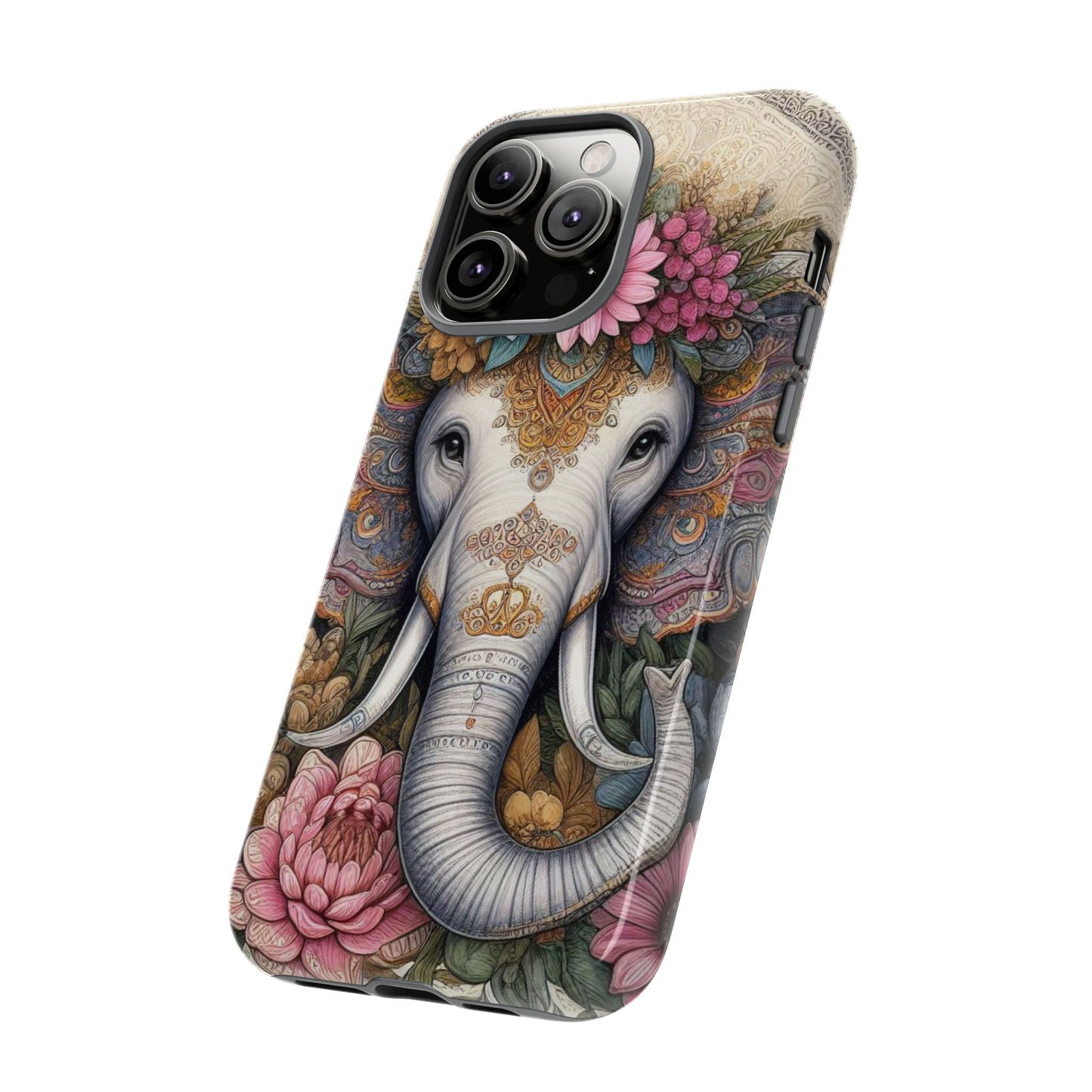 Elegant Floral Elephant Mobile Cover – Royal Mandala Art