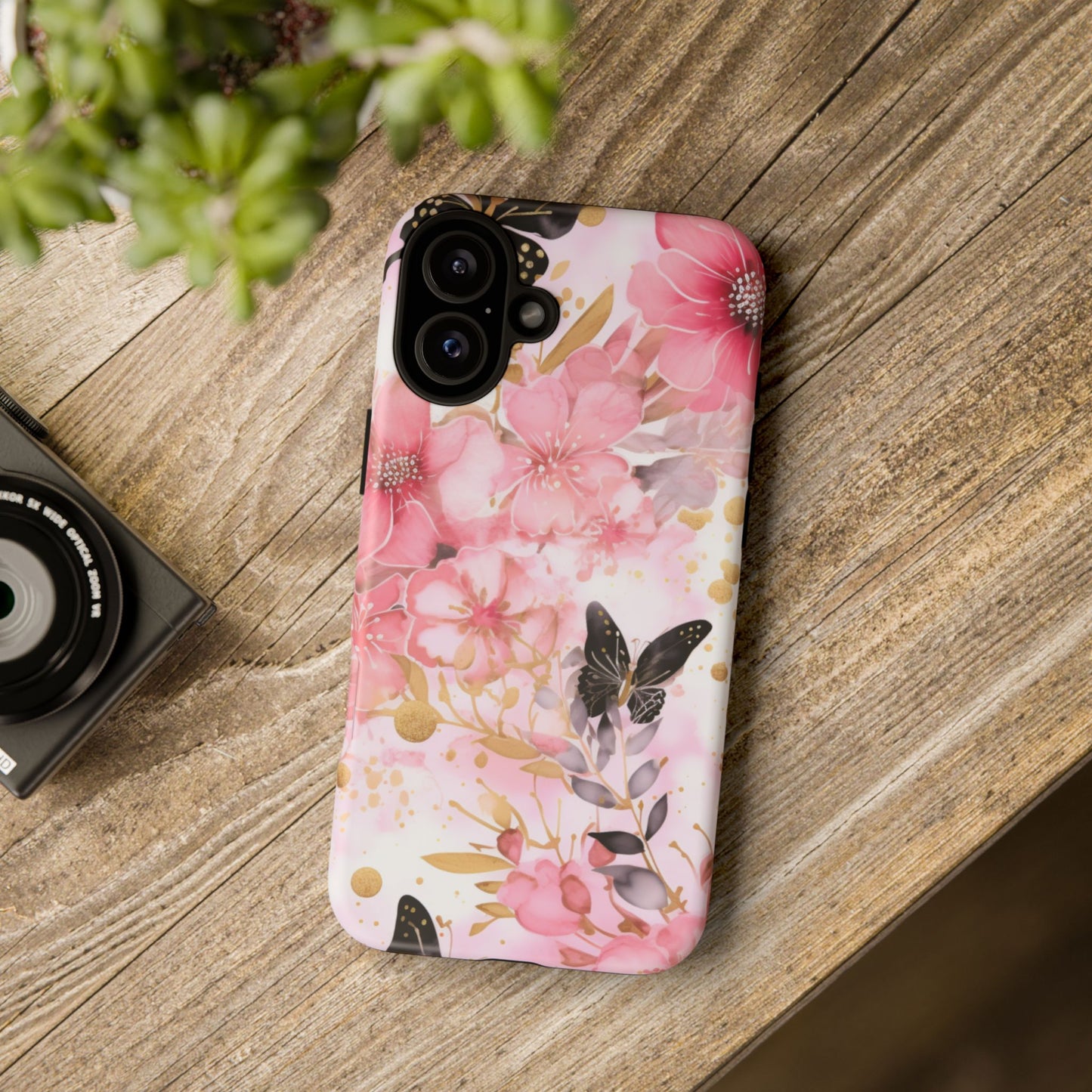 Pink Blossom & Gold Butterfly Mobile Case