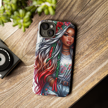 Festive Boho Queen – Holiday Glow & Candy Cane Braids Mobile Cover