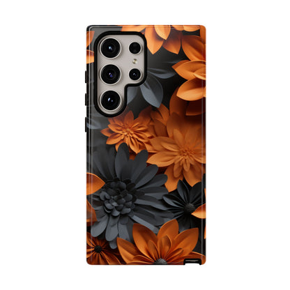 Orange & Black 3D Floral Mobile Case