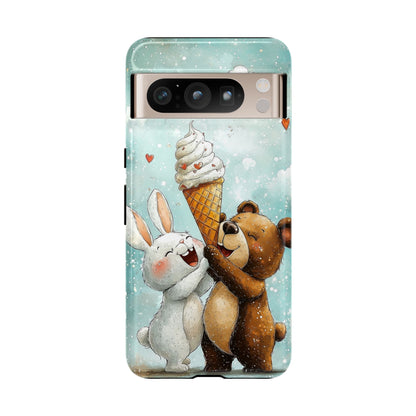 Bear & Bunny Ice Cream Delight - Cute Anime Phone Case for iPhone, Samsung, Google Pixel