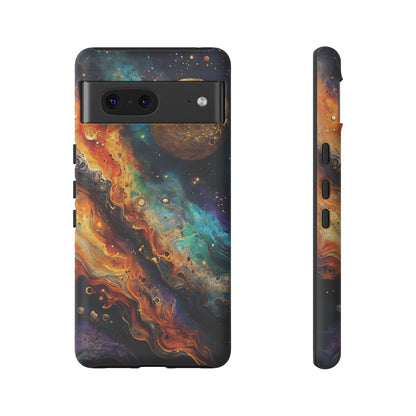 Cosmic Abstract Artwork With Dynamic Swirling Fluid Patterns phone case design.