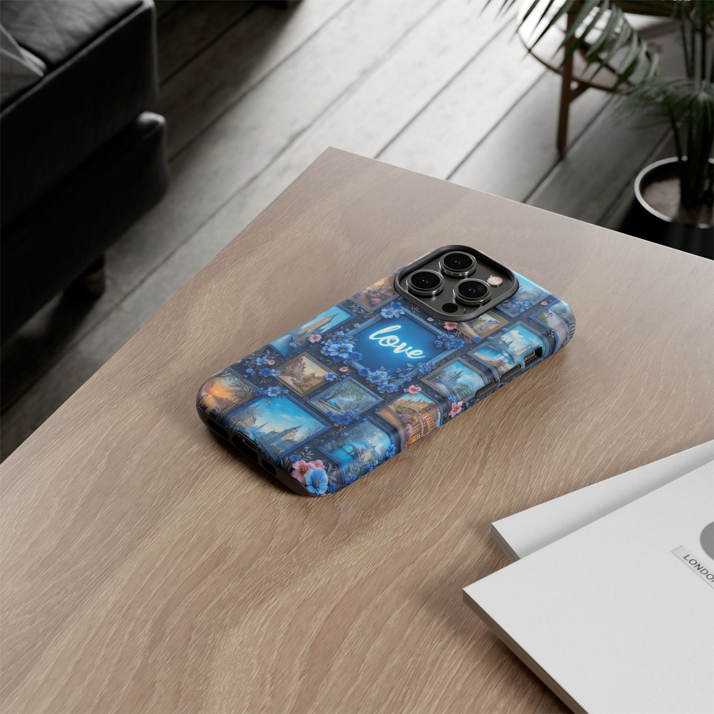 Blue Floral Love Frame Phone Case