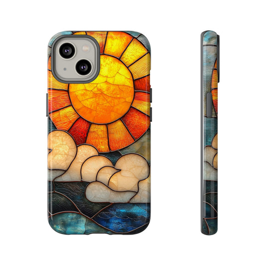 Modern Stained Glass Phone Case – Warm Tones & Abstract Landscape for iPhone, Samsung & Pixel