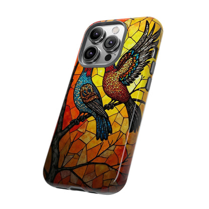 Vibrant Hummingbirds with Stained Glass Charm