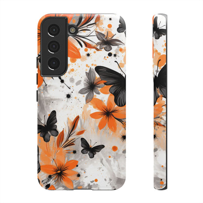 Bold Butterfly & Floral Splash Mobile Cover – Black & Orange Aesthetic