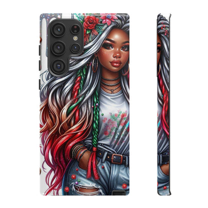 Festive Boho Queen – Holiday Glow & Candy Cane Braids Mobile Cover